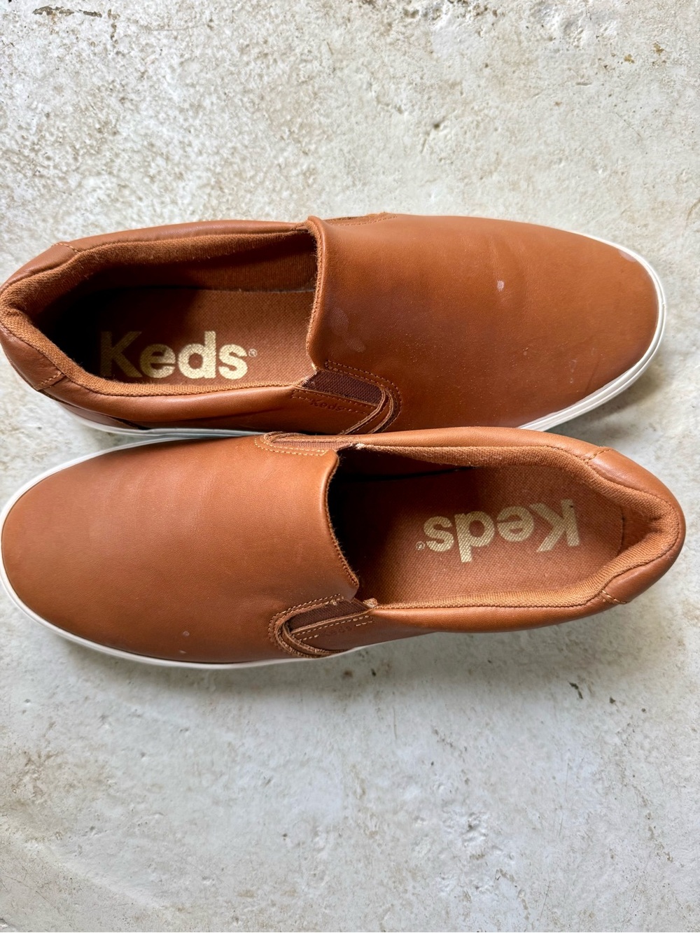 Keds Women’s Slip-On Loafers in Cognac Brown with White Sole